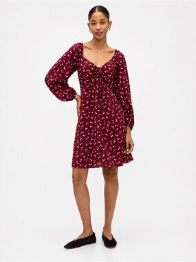 Gap NWT Smocked Floral Mini Dress – Burgundy Long Sleeve Cottagecore‎